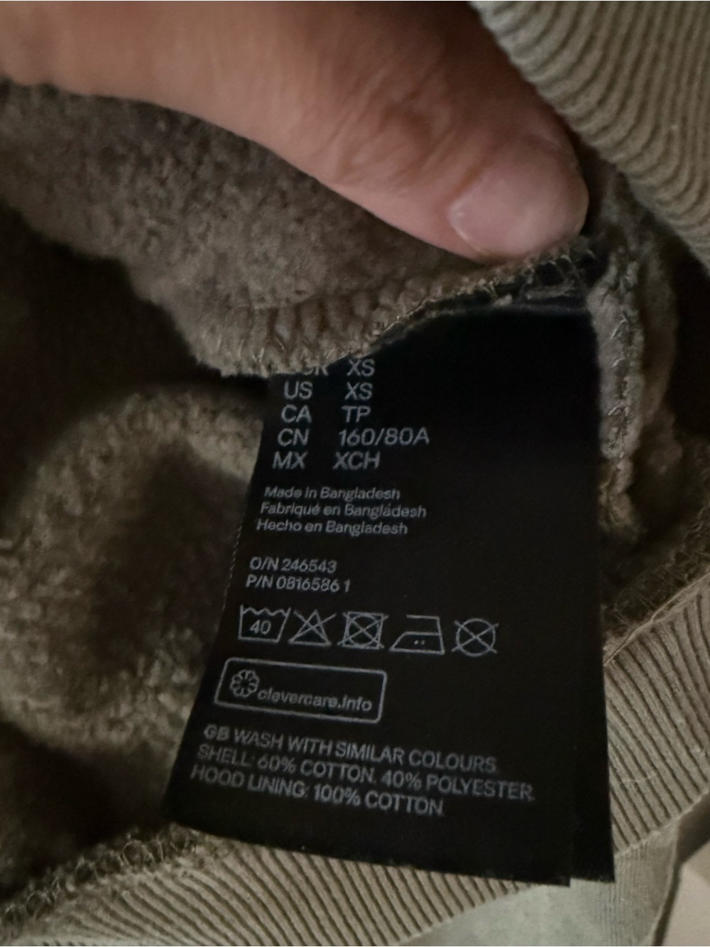 H&M Cotton Olive Crewneck Hoodie with Sleeve Pockets - Picture 3 of 6